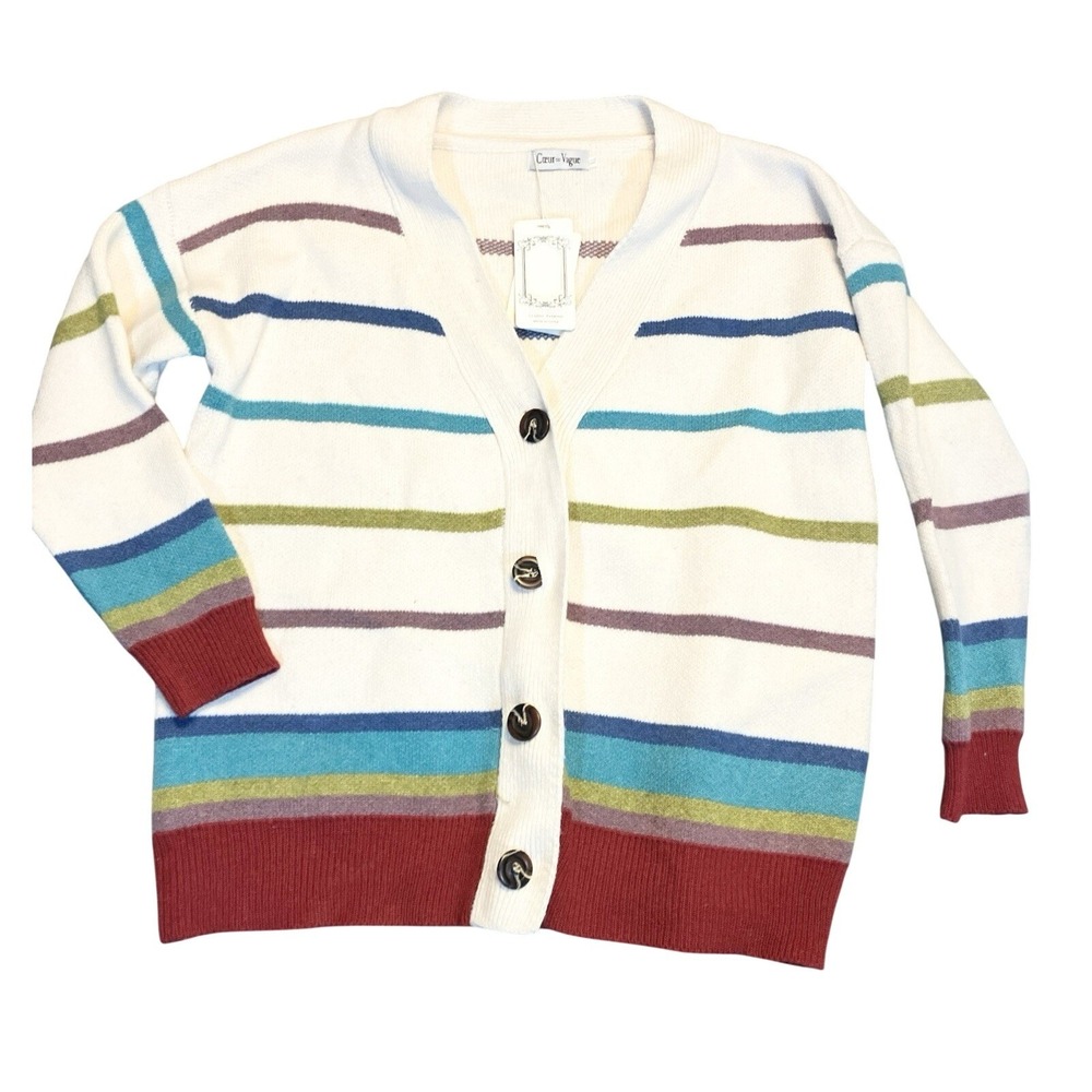 NEW‎ Cardigan XL Rainbow Cozy Button Academia Teacher Sweater Heavy NWT